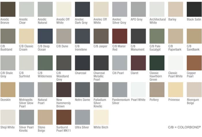 Heritage decorative door powder-coat colour range